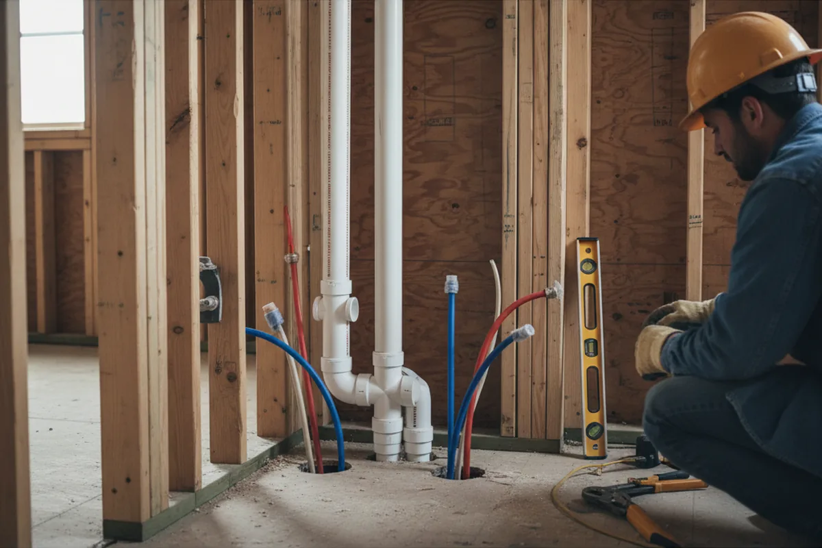 Drain and supply rough-in during Sump Pump Repair in Swampscott